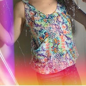 Silk Top Floral Abstract Print Yanak Brand NWT